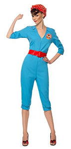 Smiffy's 1940's Factory Girl Costume with Jumpsuit and Head Scarf - Blue, Medium