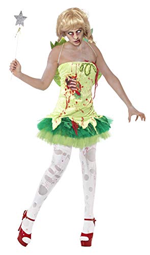 Smiffys Women's Zombie Fairy Costume, Dress, Latex Chest & Wings, Size: M, Colour: Green, 40060