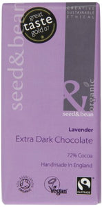 SEED & BEAN Organic & Fairtrade Extra Dark 72% Lavender Bar 85g (PACK OF 4)