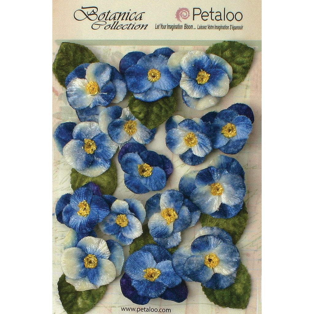 Petaloo Botanical Vintage Velvet Pansies (15 Pack), 1" to 1.5", Royal Blue