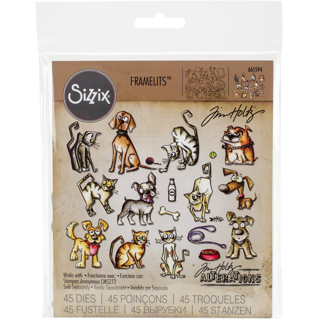 Sizzix Doodlebug SIZ661594 THoltz Framelits Die Mini Cats & Dogs Crazy