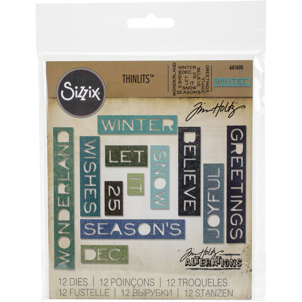 Sizzix 661600 Thinlits Die Set, Holiday Words, Thin by Tim Holtz (12-Pack),,