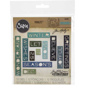Sizzix 661600 Thinlits Die Set, Holiday Words, Thin by Tim Holtz (12-Pack),,