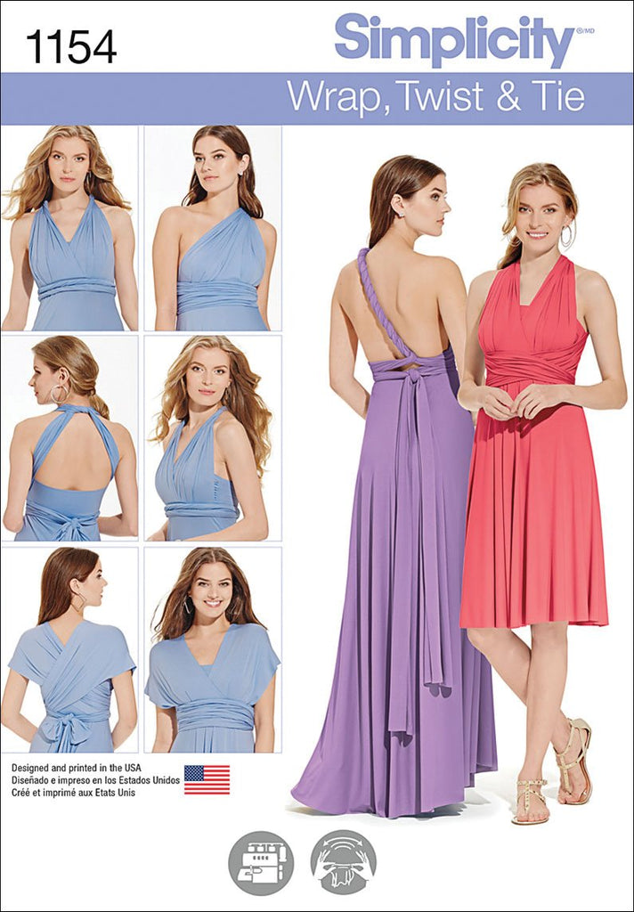 Simplicity Patterns US1154A Misses' Knit Wrap and Tie Dress, A (XXS-XS-S-M-L-XL-XXL)