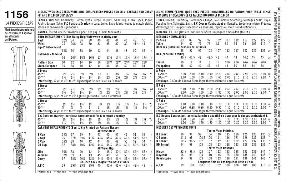 Simplicity Pattern 1156 Women’s' Amazing Fit Collection Dress with Variations Sizes: BB(20W-28W)