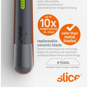 Slice 10512 Pen Cutter, Auto-Retractable, Stays Sharp up to 10x Longer Than Steel Blades, Dark Grey