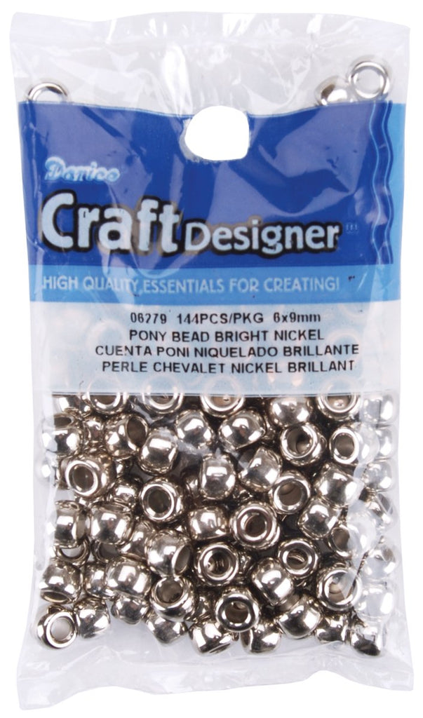 Pony Beads 6x9mm 144/Pkg-Nickel