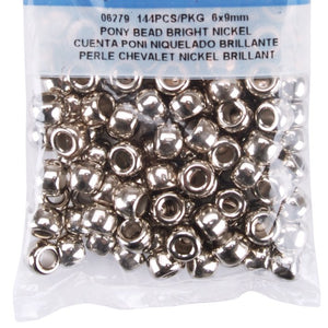Pony Beads 6x9mm 144/Pkg-Nickel
