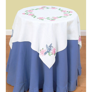 Stamped White Perle Edge Table Topper 35"X35"-Birds