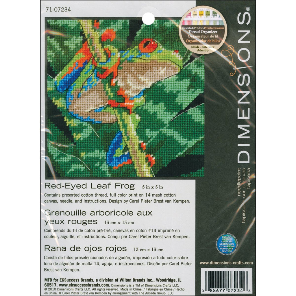 Red-Eyed Leaf Frog Mini Needlepoint Kit-5"X5" Stitched In Thread