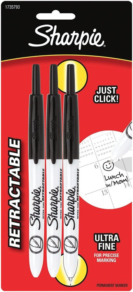 Sharpie Retractable Permanent Markers, Ultra Fine Point, Black, 3 Count