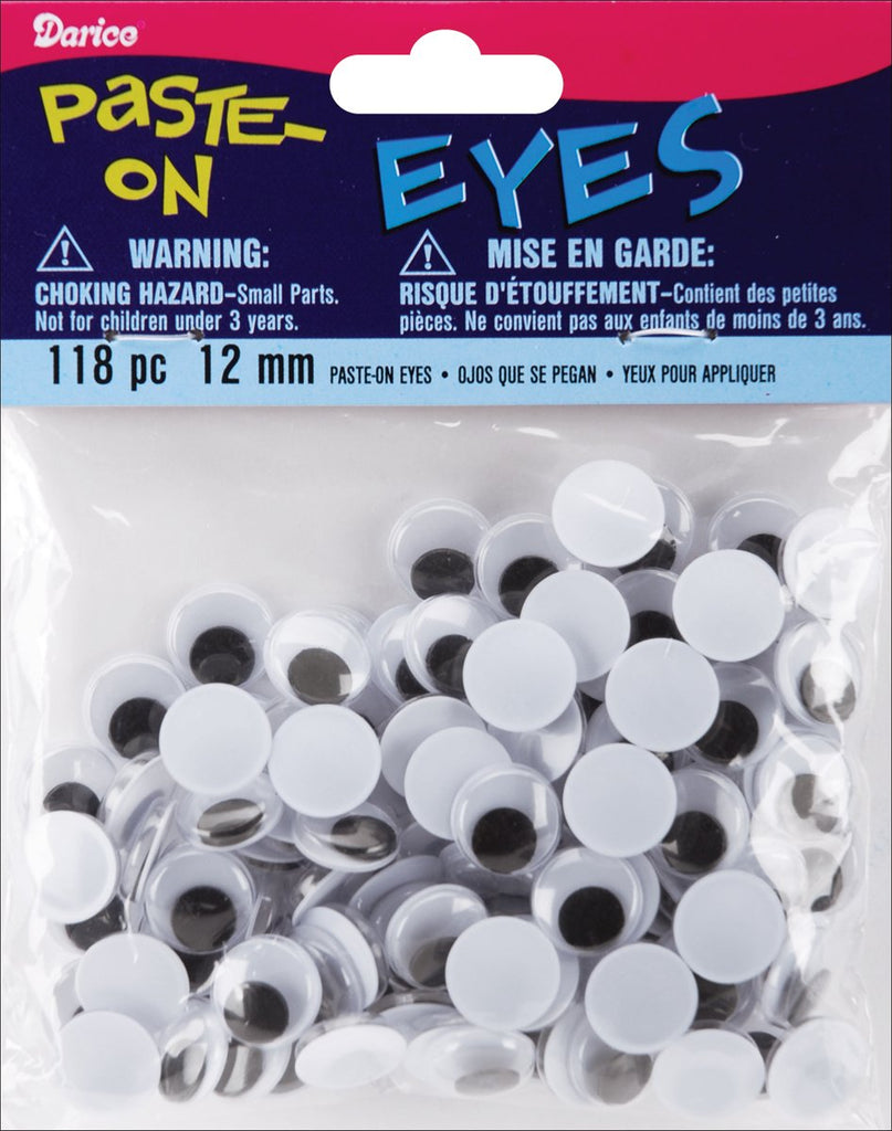 Paste On Wiggle Eyes 12mm 118/Pkg-Black