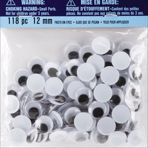 Paste On Wiggle Eyes 12mm 118/Pkg-Black