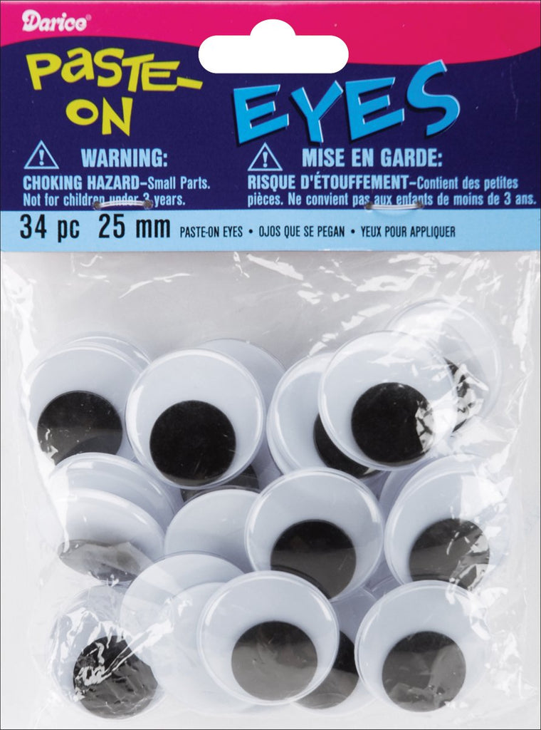 Paste On Wiggle Eyes 25mm 34/Pkg-Black