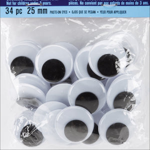 Paste On Wiggle Eyes 25mm 34/Pkg-Black