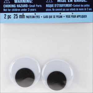 Paste On Wiggle Eyes 25mm 2/Pkg-Black