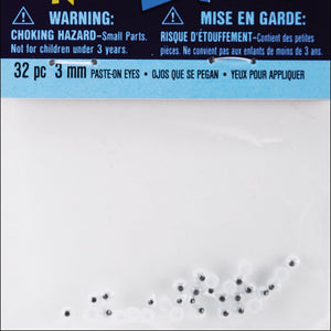 Paste On Wiggle Eyes 3mm 32/Pkg-Black