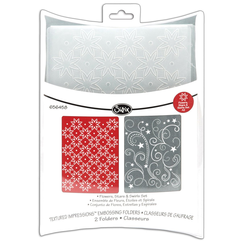 Sizzix Textured Impressions Embossing Folders 2PK - Flowers, Stars & Swirls Set by Rachael Bright