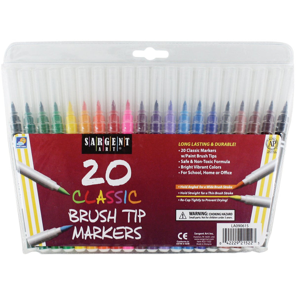 Sargent Art 22-1522 20 Count Classic Markers, Brush Tip/Nip, Plastic Peggable Pouch