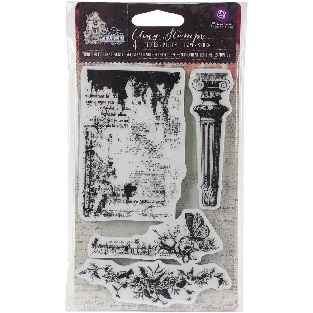 Prima Marketing Garden Fable Cling Rubber Stamps, 4 x 6", Column Newsprint and Floral