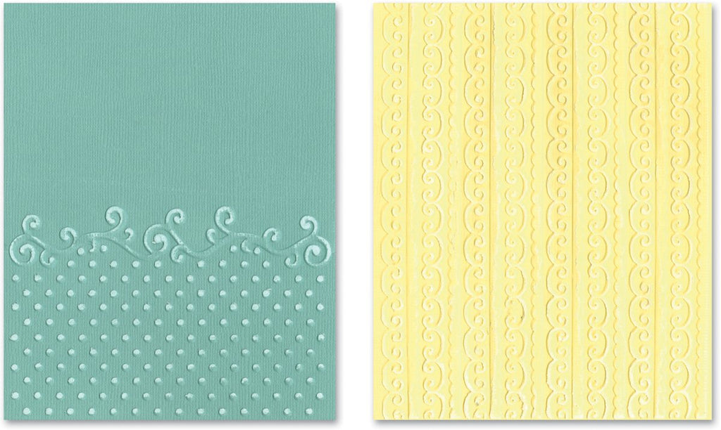 Sizzix Textured Impressions Embossing Folders 2/PK - Flourish, Dots & Ribbon Set by Rachael Bright