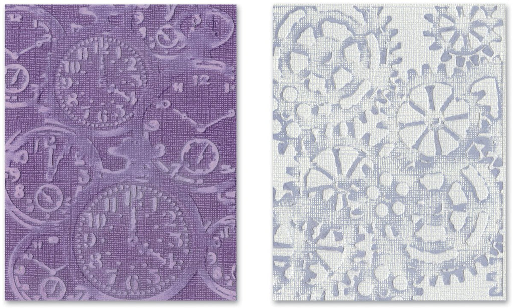 Sizzix Texture Fades Embossing Folders 2/PK - Pocket Watches & Steampunk Set by Tim Holtz