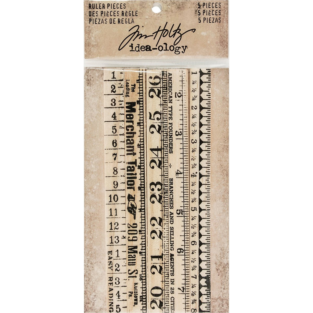 Ruler Pieces by Tim Holtz Idea-ology, 6 Inches Each, 5 Wooden Ruler Pieces (TH93565)