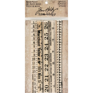 Ruler Pieces by Tim Holtz Idea-ology, 6 Inches Each, 5 Wooden Ruler Pieces (TH93565)