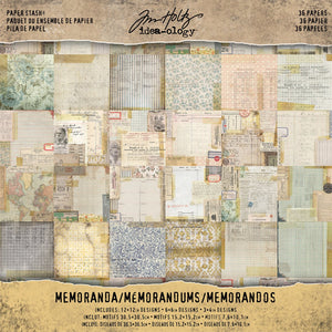 Paper Stash - Memoranda by Tim Holtz Idea-ology, 36 Card Stock Sheets, Various Size Designs (TH93550)