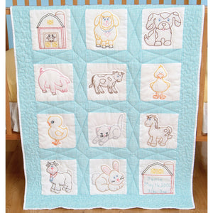 Stamped White Nursery Quilt Blocks 9"X9" 12/Pkg-Farm Animals