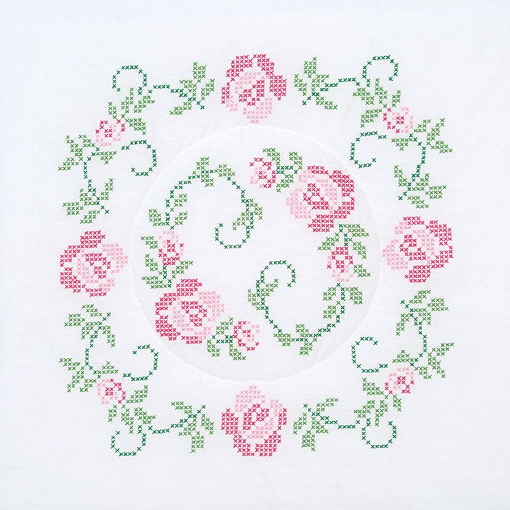 Stamped White Quilt Blocks 18"X18" 6/Pkg-XX Circle Of Roses