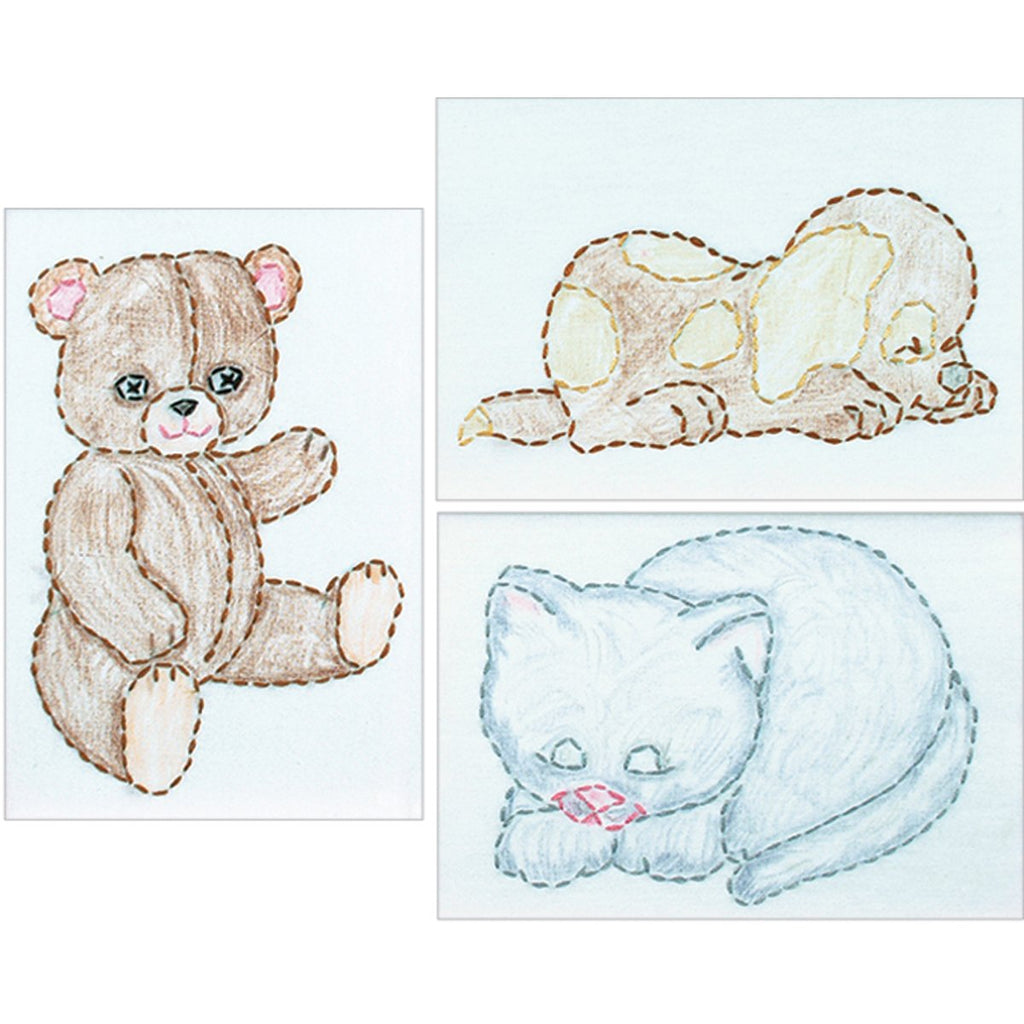 Stamped Embroidery Kit Beginner Samplers 6"X8" 3/Pkg-Huggable Animals