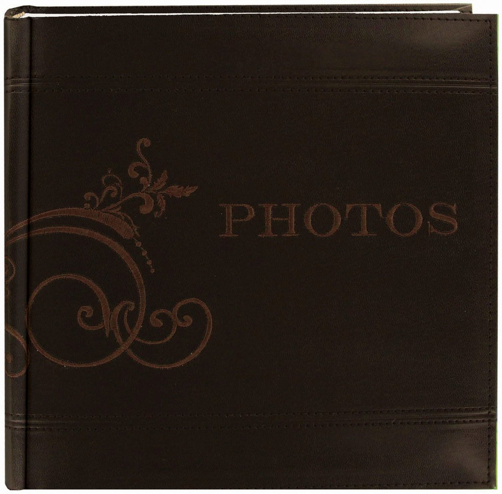 Pioneer Embroidered Scroll and "Photos" Sewn Leatherette Cover Photo Album, Brown
