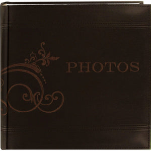 Pioneer Embroidered Scroll and "Photos" Sewn Leatherette Cover Photo Album, Brown