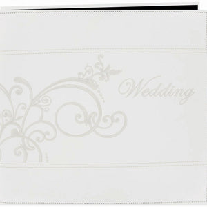 Pioneer 12-Inch by 12-Inch Postbound Embroidered Scroll and "Wedding" Sewn Leatherette Cover Memory Book, Ivory