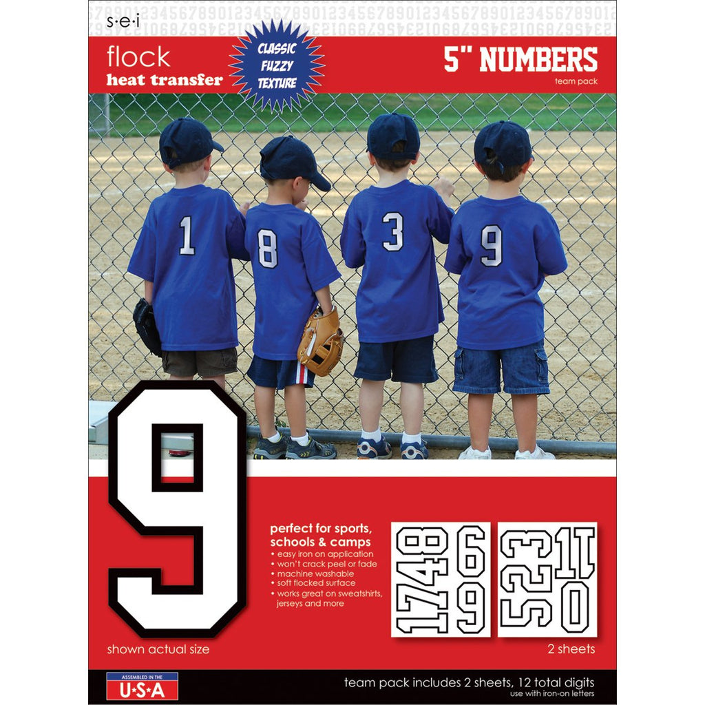 SEI 5-Inch Iron-On Team Pack Athletic Number Transfers, White, 2-Sheet