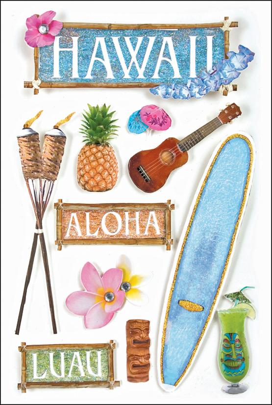 Paper House Productions STDM-0020E 3D Cardstock Stickers, Hawaii
