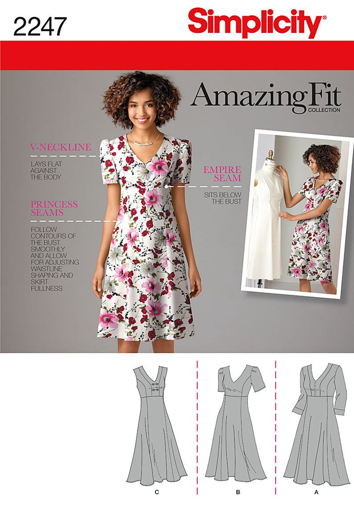 Simplicity Amazing Fit Pattern 2247 Misses Dress with Individual Pattern Pieces Size 10-12-14-16-18