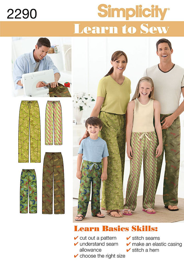 Simplicity Sewing Pattern 2290 Child's, Teens' and Adults' Pants, A (XS - L / XS - XL)