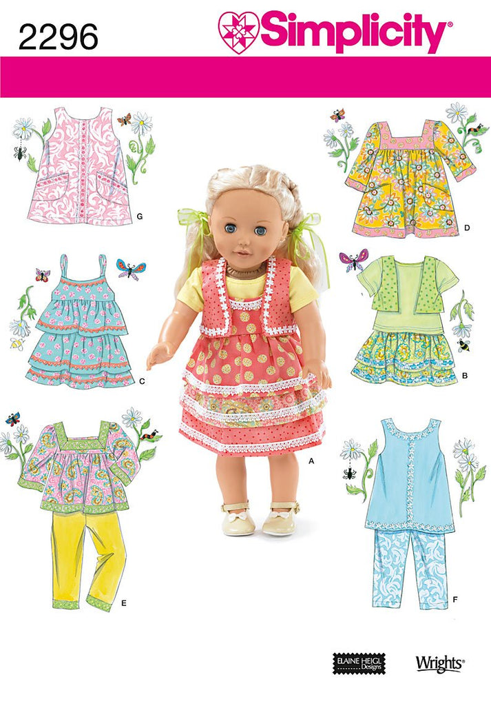 Simplicity Sewing Pattern 2296 Doll Clothes, One Size