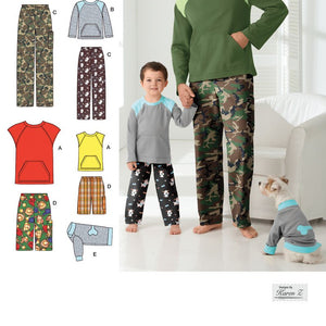 Simplicity Sewing Pattern 2318 Boys' and Men's Loungewear and Dog Top, A (S - L / S - XL)