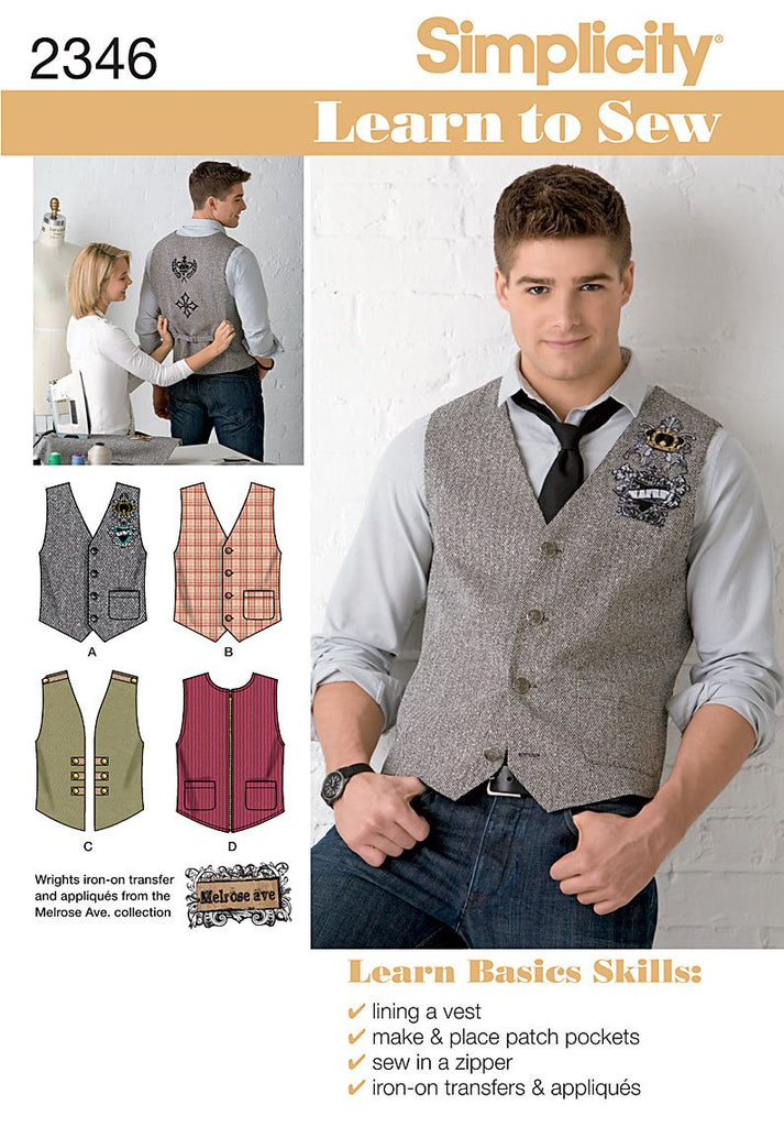 Simplicity Sewing Pattern 2346 Men's Vests, AA (34-36-38-40-42)