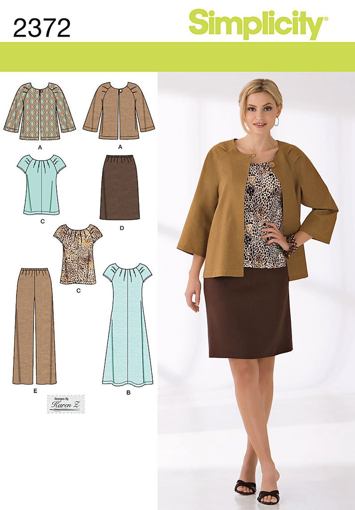 Simplicity Karen Z Pattern 2372 Misses Jacket, Dress or Top, Skirt and Pants Size 10-12-14-16-18