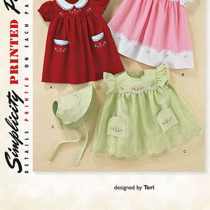 Simplicity Sewing Pattern 2392 Babies Dress and Bonnet Designed by Teri Sizes 1 -18 Months