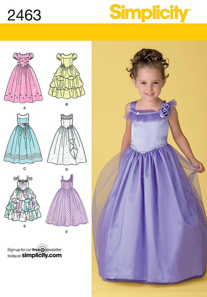 Simplicity Pattern 2463 Girls Special Occasion Dress in 2 Lengths with Bodice and Trim Variations, 3-4-5-6