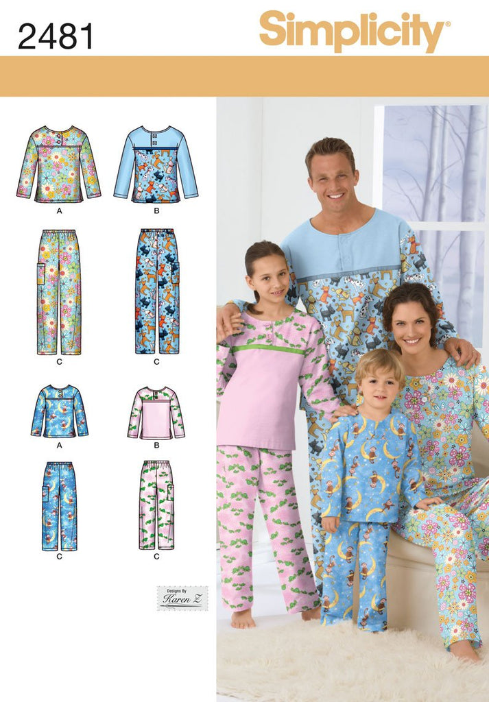 Simplicity Karen Z Pattern 2481 Child, Teens and Adults Pants and Top Nightwear Sizes XS-XL