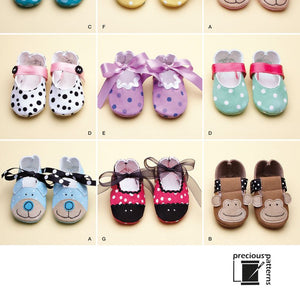 Simplicity Precious Patterns 2491 Baby Shoes in Eight Styles, XS-S-M-L