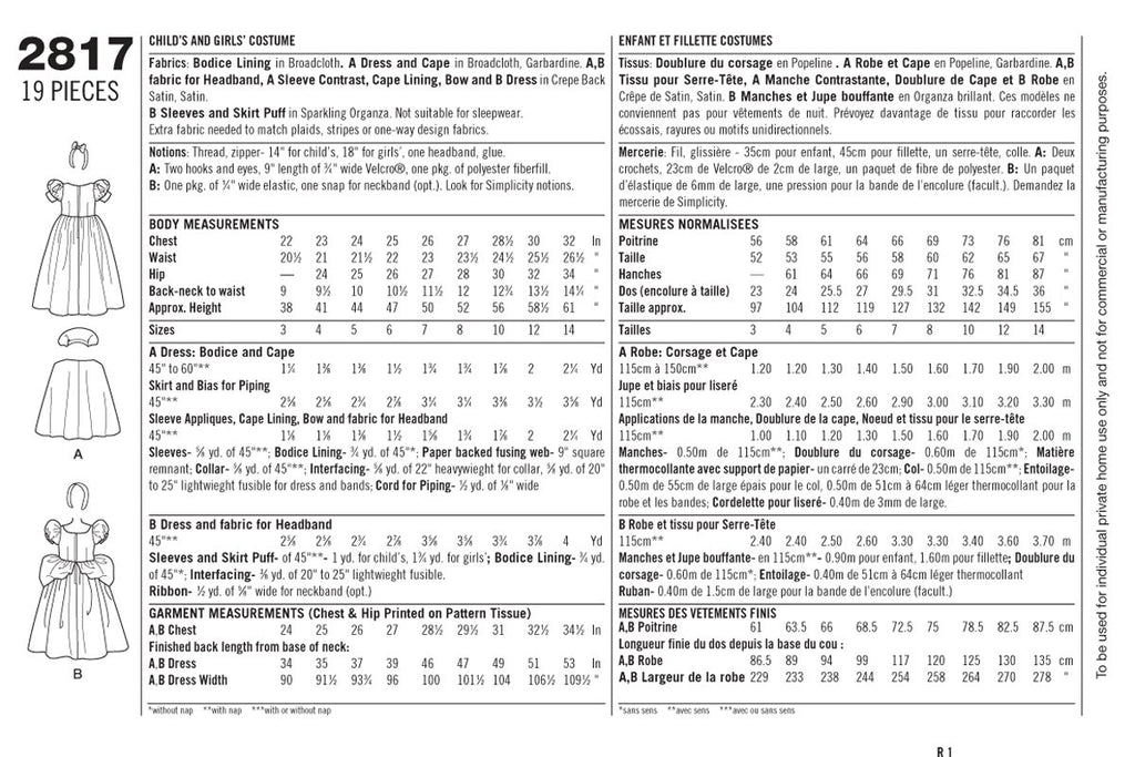 Simplicity Sewing Pattern 2817 Child and Girl Costumes, K5 (7-8-10-12-14)