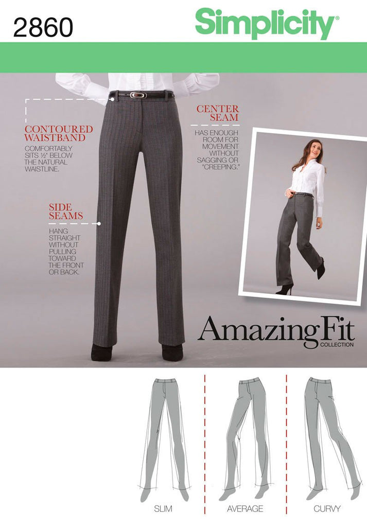 Simplicity Amazing Fit Pattern 2860 Misses Miss Petite Pants with Individual Pattern Pieces Sizes 8-10-12-14-16