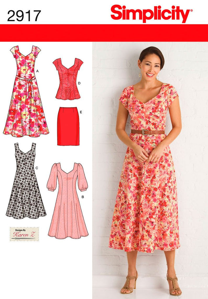 Simplicity Karen Z Pattern 2917 Women's Dress in 2 Lengths or Tunic, Skirt and Tie Belt Sizes 20W-28W